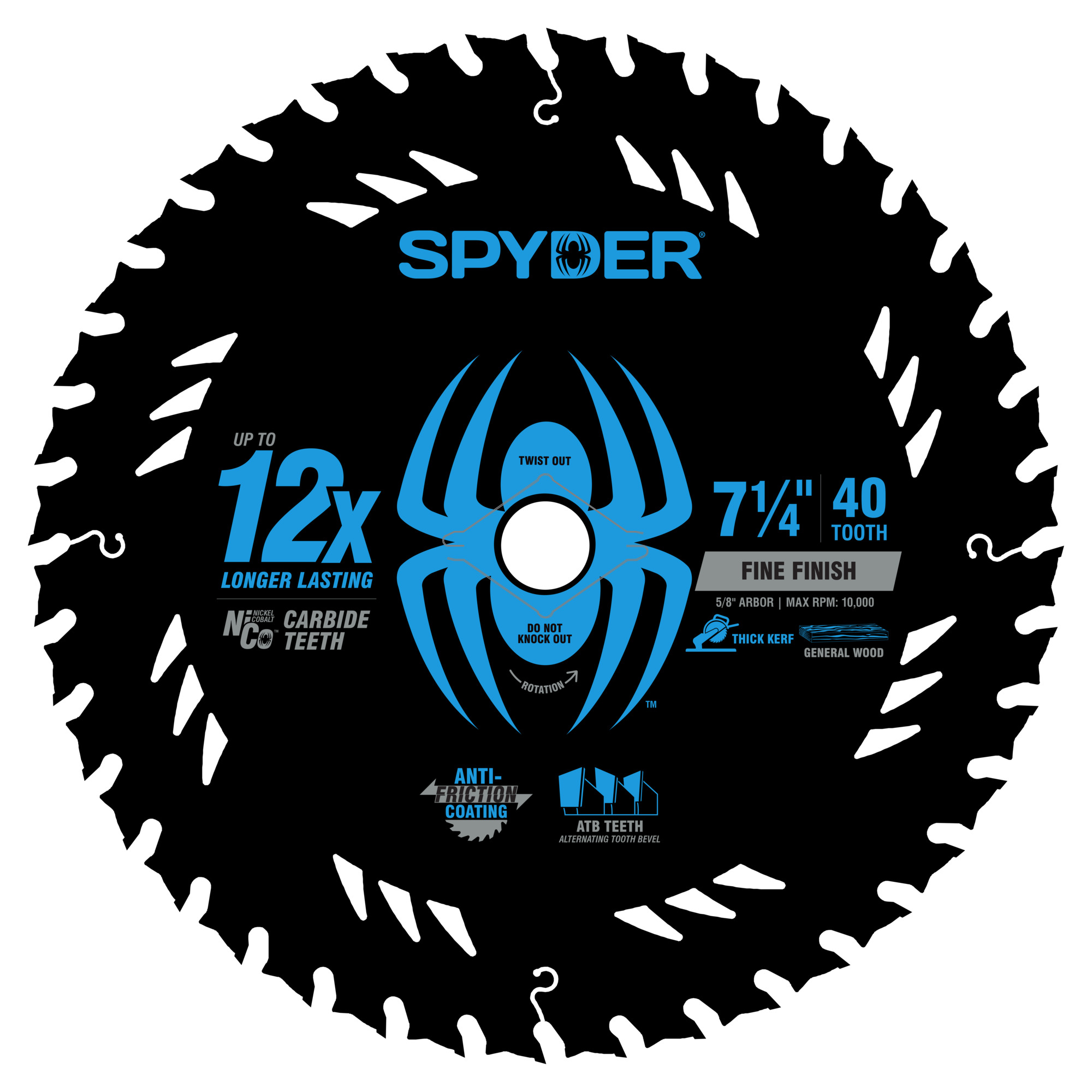 Spyder Fine Finish Circular Saw Blade — 7 1/4in., 40T, Thick Kerf, NiCo Carbide Tips, Model# 13110